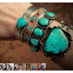 Heavy turquoise bracelet unisex, Navajo style, vintage 1960s